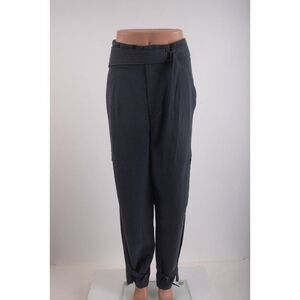 Zara Womans Tapered Cargo Pants High rise Size XL Blue Linen 1122/243 NWT